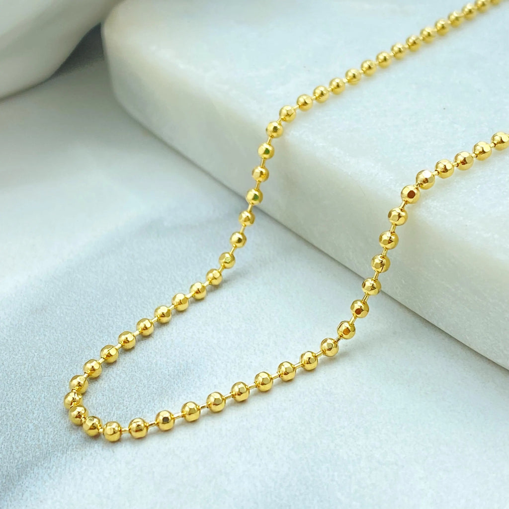 18k Gold Filled Bead Ball Chain Necklace, 2mm Round Beads Chain, Available in 18" or 20", Minimalist Gold Chain