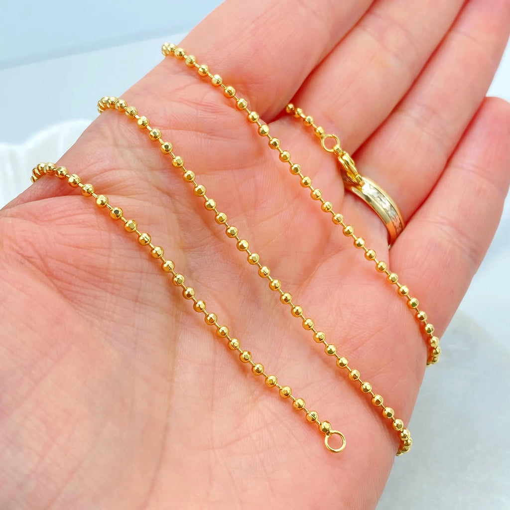 18k Gold Filled Bead Ball Chain Necklace, 2mm Round Beads Chain, Available in 18" or 20", Minimalist Gold Chain