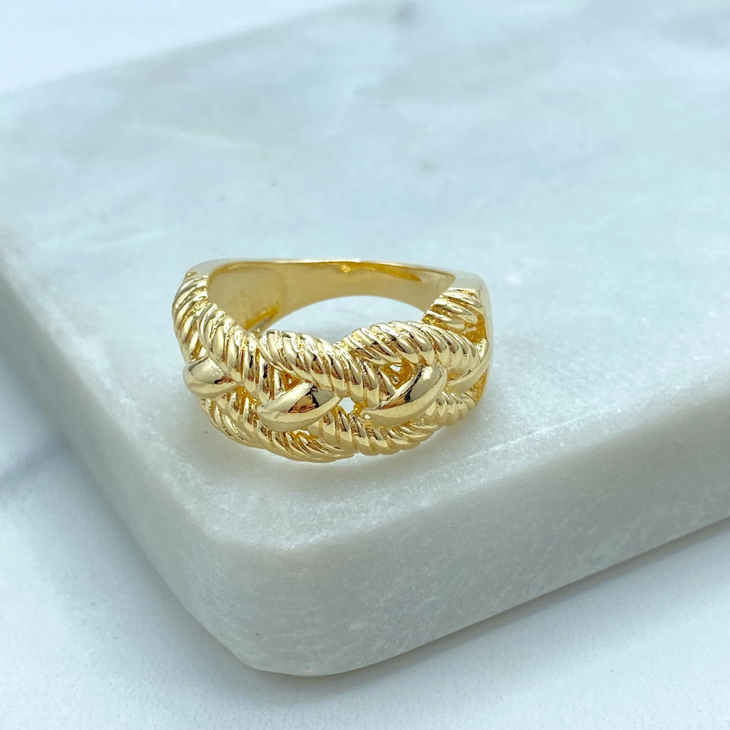 18k Gold Filled Rope Texture Ring, Wide Braided Band Ring, Chunky Statement Jewelry, Gift for Her