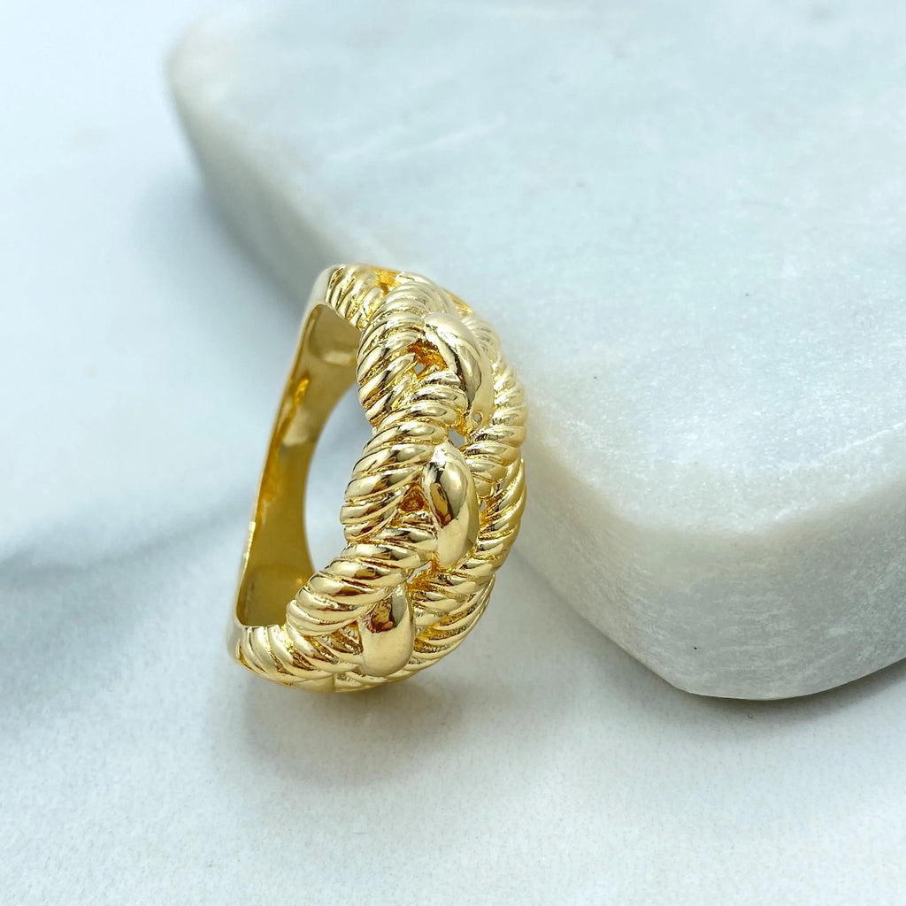 18k Gold Filled Rope Texture Ring, Wide Braided Band Ring, Chunky Statement Jewelry, Gift for Her