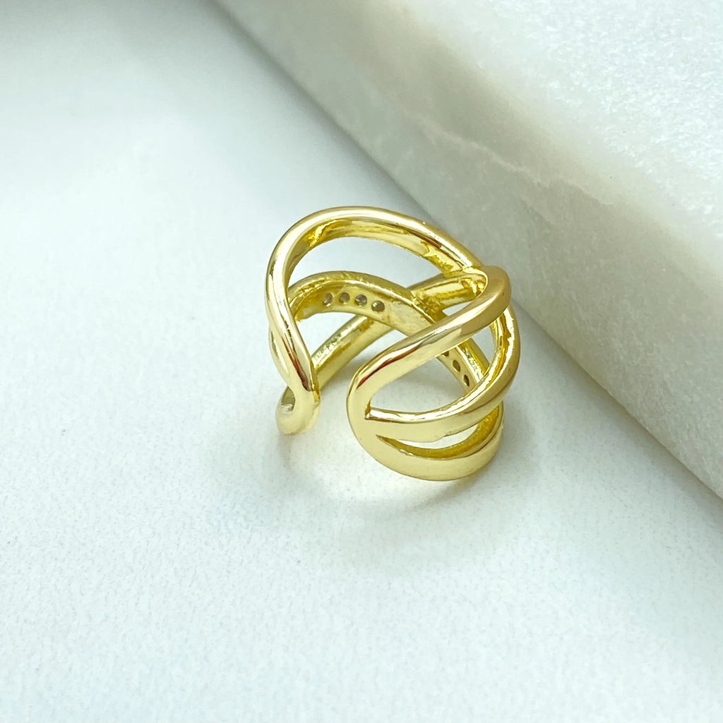 18k Gold Filled Cuff Earring, Single Piece X Shape with Cubic Zirconia Cuff Earring, Non Pierced Ear Cuff, Modern Jewelry