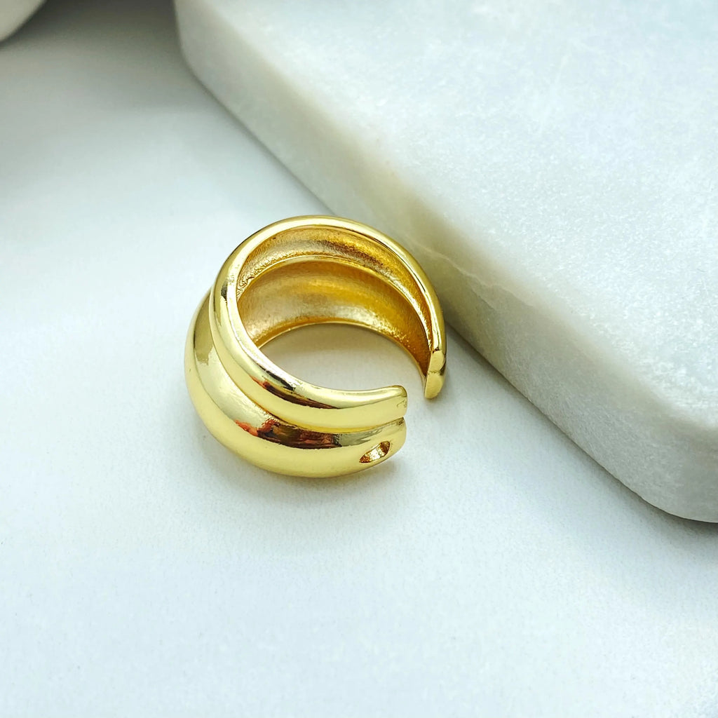 18k Gold Filled Adjustable Bold Ring, Chunky Dome Band, Modern Statement Jewelry, Open Design, Gift for Her