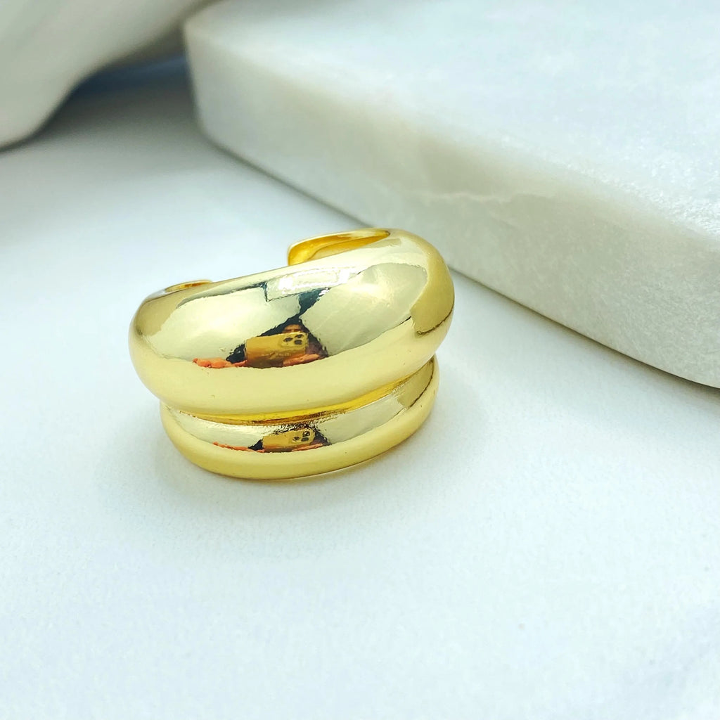 18k Gold Filled Adjustable Bold Ring, Chunky Dome Band, Modern Statement Jewelry, Open Design, Gift for Her