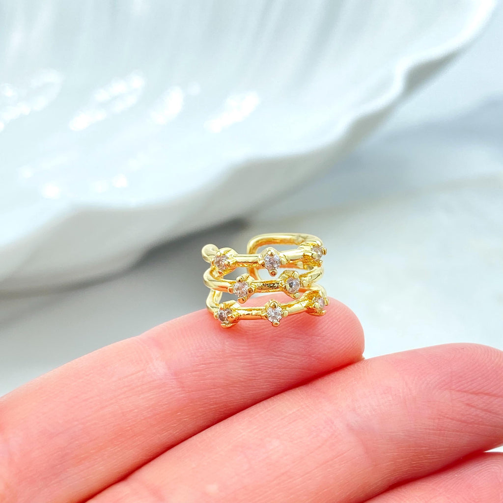 18k Gold Filled Cuff Earring, Triple Row with CZ Stones Cuff Earring, Non Pierced Ear Cuff, Dainty Jewelry, Gift for Her