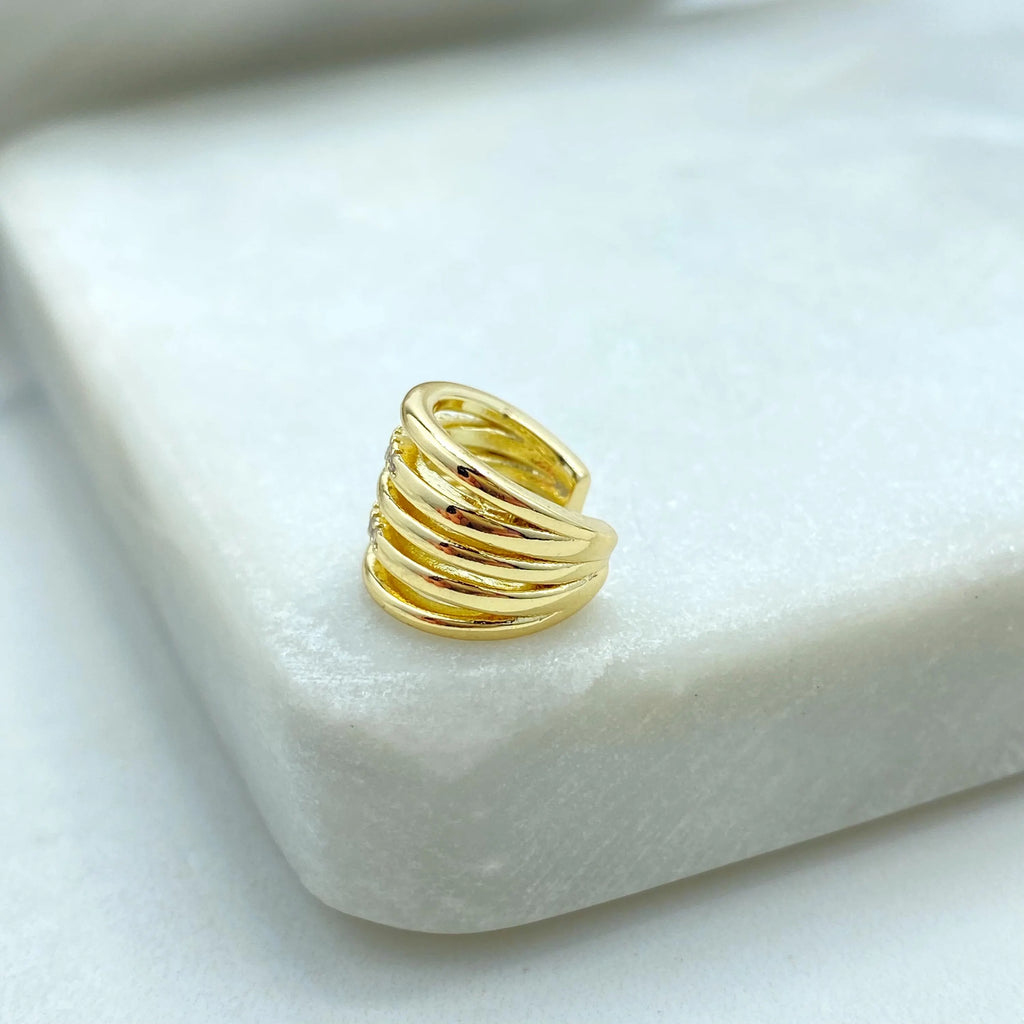18k Gold Filled Triple Band Ear Cuff, Micro Pave CZCuff Earring, Dainty Cuff, Modern Layered Look, Gift for Her