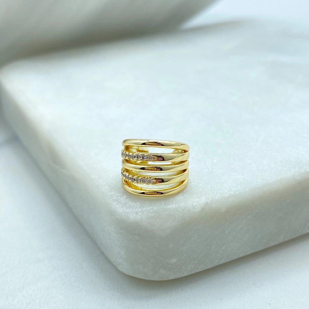 18k Gold Filled Triple Band Ear Cuff, Micro Pave CZCuff Earring, Dainty Cuff, Modern Layered Look, Gift for Her