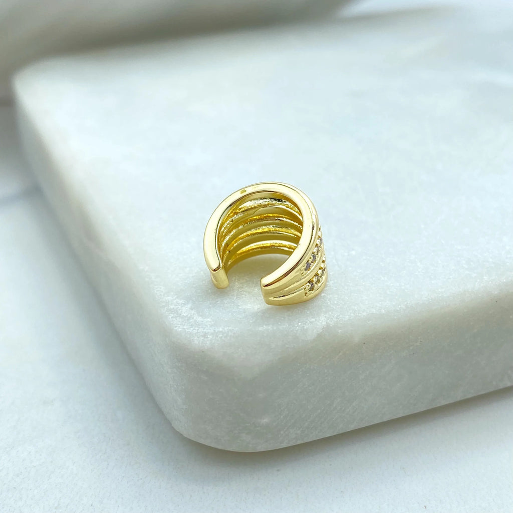 18k Gold Filled Triple Band Ear Cuff, Micro Pave CZCuff Earring, Dainty Cuff, Modern Layered Look, Gift for Her