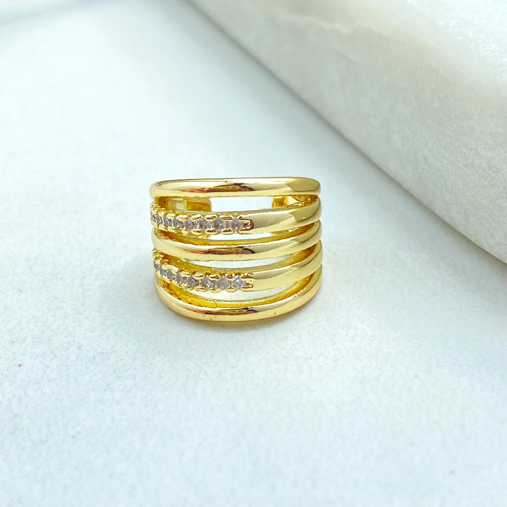 18k Gold Filled Triple Band Ear Cuff, Micro Pave CZCuff Earring, Dainty Cuff, Modern Layered Look, Gift for Her