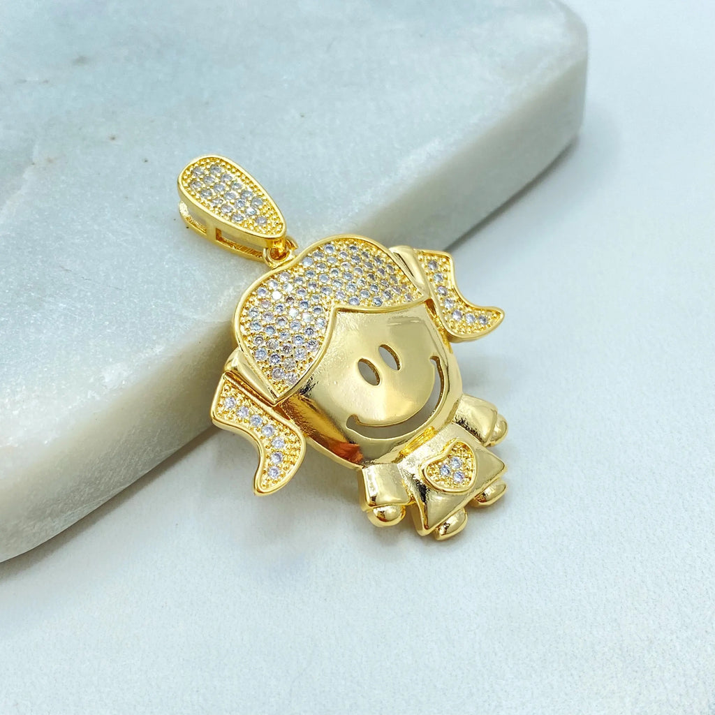 18k Gold Filled Boy or Girl Charm: Micro Pave CZ Kid Pendant, Mother Jewelry, Gift for Mo