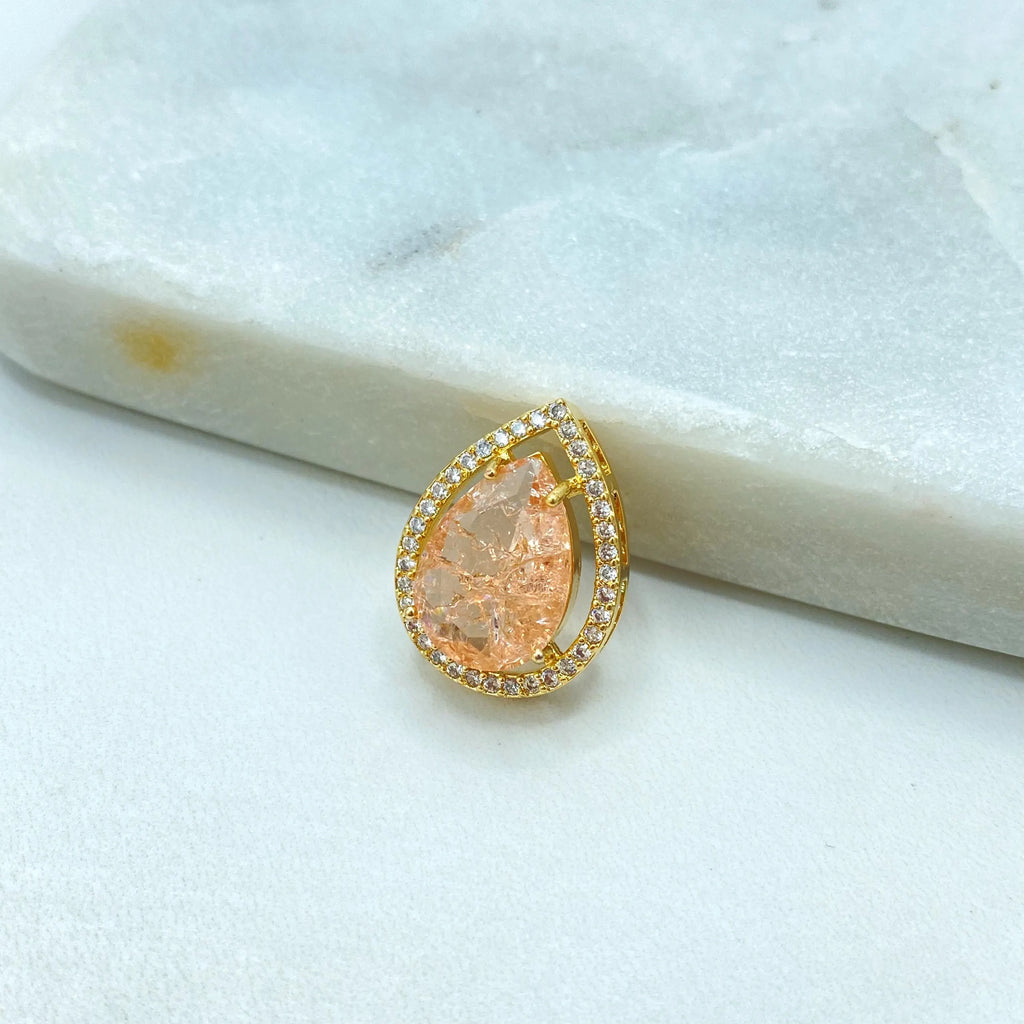 18k Gold Filled Pendant, Pear Shape Pendant with Simulated Ruby, Emerald, Aquamarine or Morganite, CZ Halo, Gift for Her