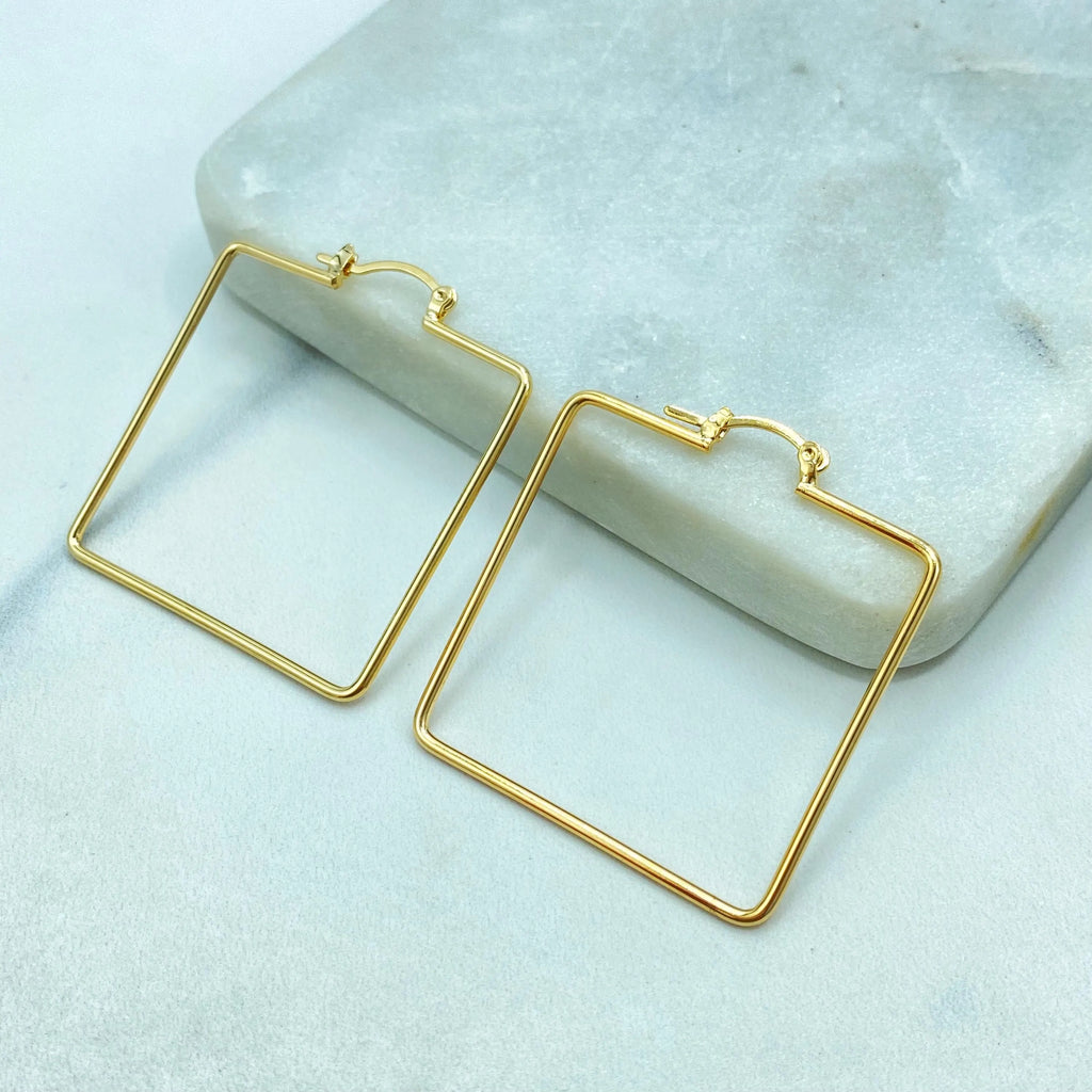 18k Gold Filled Hoop Earrings, Square Geometric Minimalist Hoops, Lightweight Statement Jewelry, Gift for Her