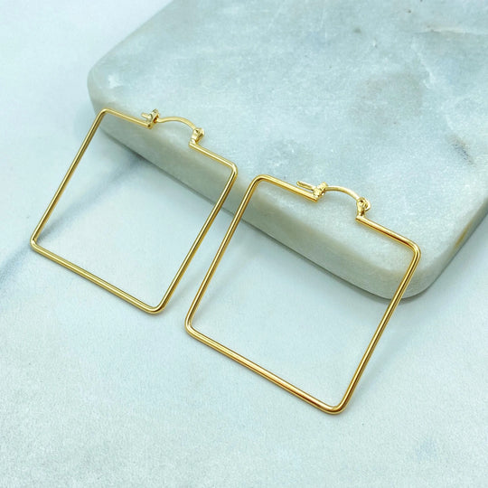 18k Gold Filled Hoop Earrings, Square Geometric Minimalist Hoops, Lightweight Statement Jewelry, Gift for Her