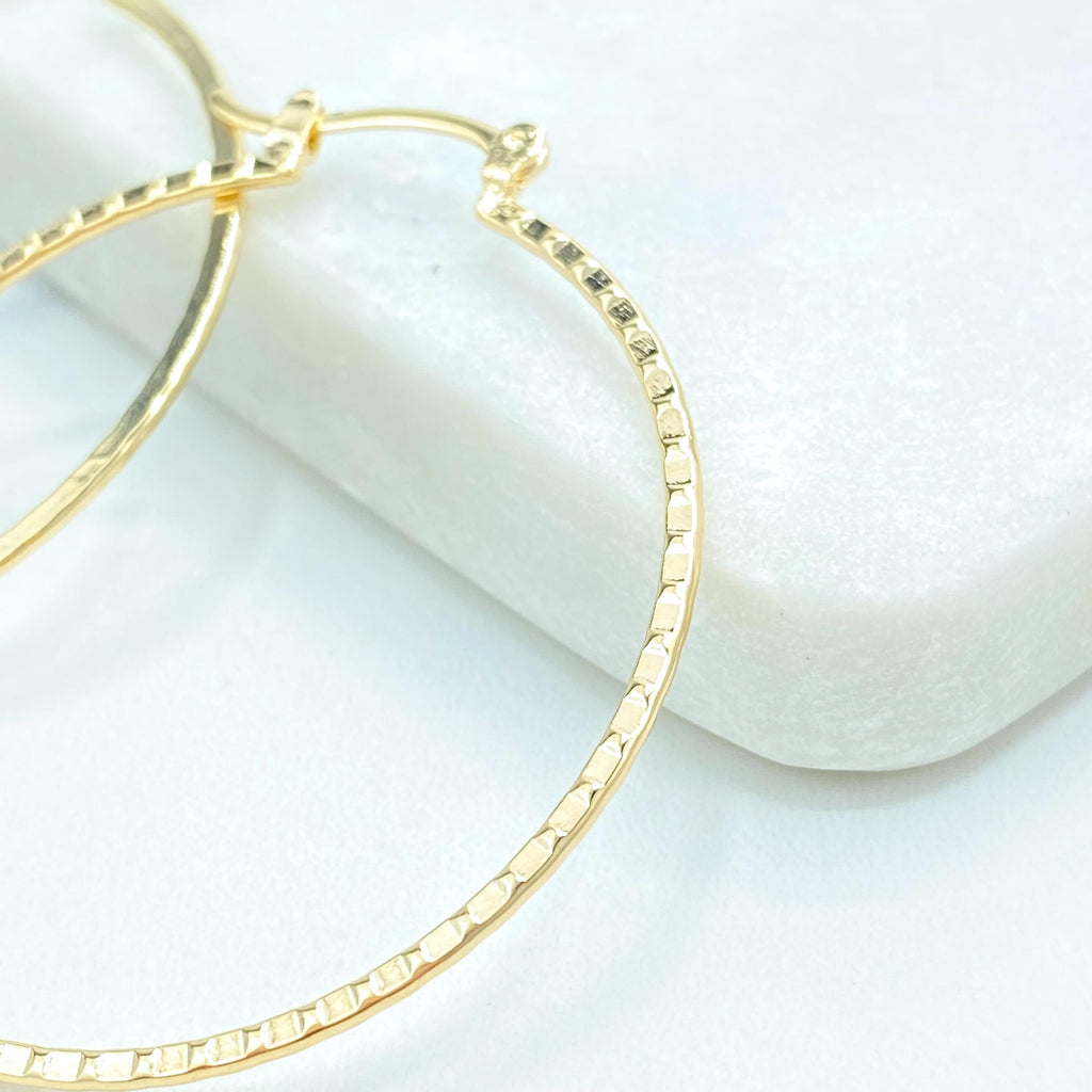 18k Gold Filled 50mm Hoop Earrings, Reversible Polished and Hammered Textured Hoops, Statement Jewelry, Gift for Her