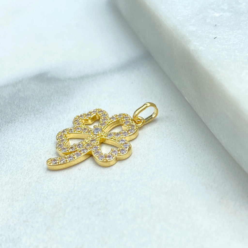 18k Gold Filled Charm, Four Leaf Clover Pendant with Micro Pave CZ, Lucky Jewelry, Gift for Her, Four Leaf Clover Charm