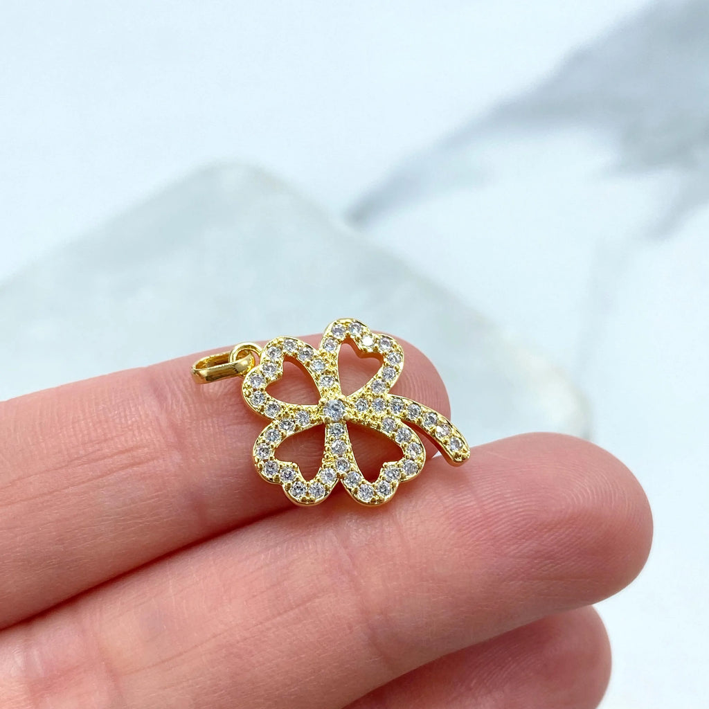 18k Gold Filled Charm, Four Leaf Clover Pendant with Micro Pave CZ, Lucky Jewelry, Gift for Her, Four Leaf Clover Charm
