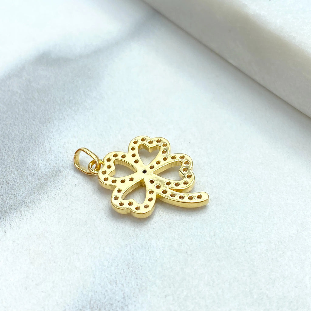 18k Gold Filled Charm, Four Leaf Clover Pendant with Micro Pave CZ, Lucky Jewelry, Gift for Her, Four Leaf Clover Charm