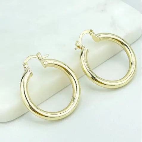 18k Gold Filled 30mm, 40mm, 50mm and 60mm Light Tubular Hoops Earrings, 4mm Thickness, Classic Jewelry