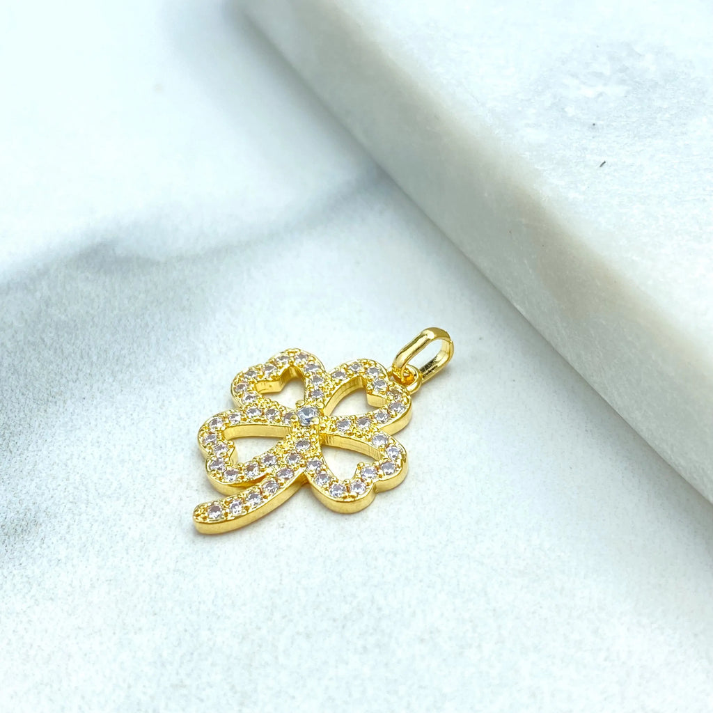 18k Gold Filled Charm, Four Leaf Clover Pendant with Micro Pave CZ, Lucky Jewelry, Gift for Her, Four Leaf Clover Charm