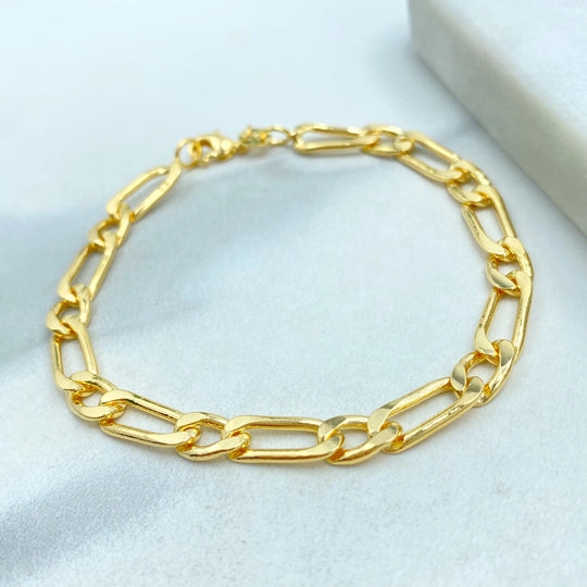 18k Gold Filled Figaro Chain Bracelet, 7.5 Inches | 5.5mm, Classic Link Bracelet, Unisex Gold Chain