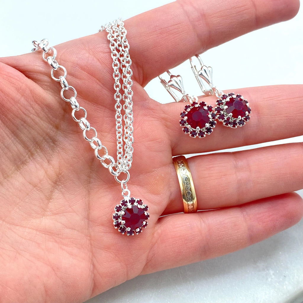 Silver Filled Jewelry Set, Halo Clear CZ Necklace and Earrings, Bridal Bridesmaid Gift, Gift for Her (Copy)