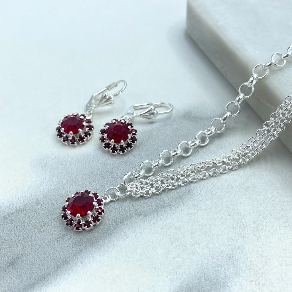 Silver Filled Jewelry Set, Halo Clear CZ Necklace and Earrings, Bridal Bridesmaid Gift, Gift for Her (Copy)