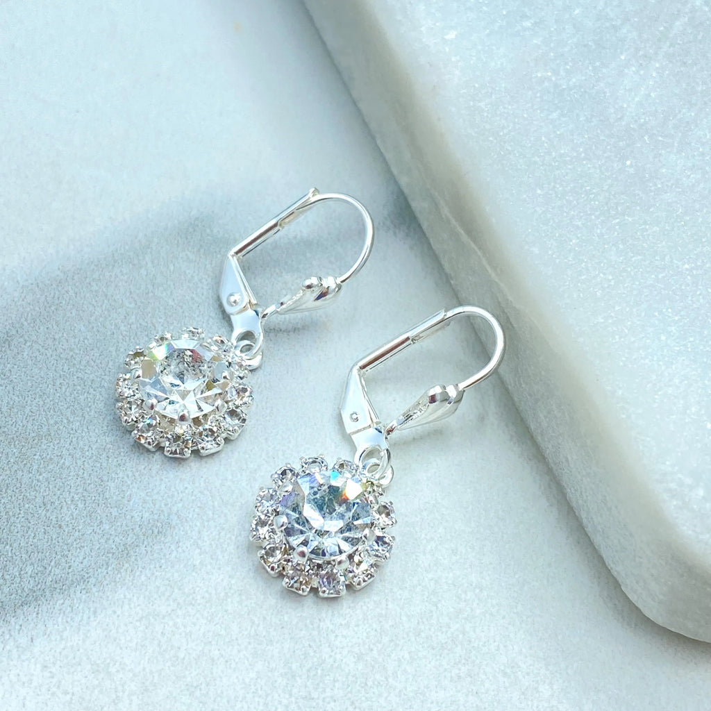 Silver Filled Jewelry Set, Halo Clear CZ Necklace and Earrings, Bridal Bridesmaid Gift, Gift for Her