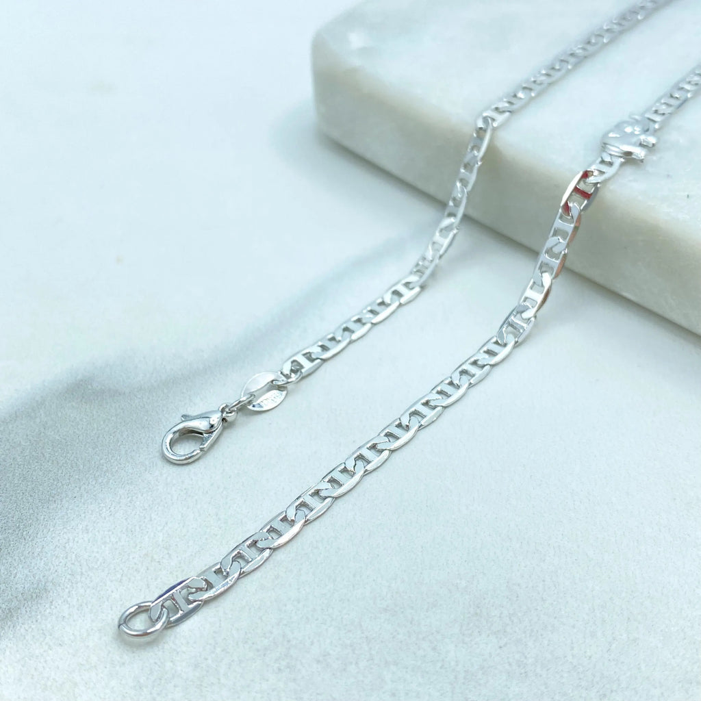 Silver Filled Elephant Necklace, 3.5mm Mariner Link Chain with Elephant Charms, 17.5" Long, Lucky Animal Jewelry