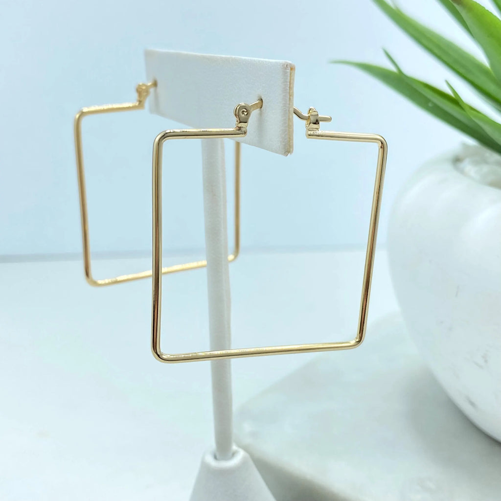 18k Gold Filled Hoop Earrings, Square Geometric Minimalist Hoops, Lightweight Statement Jewelry, Gift for Her