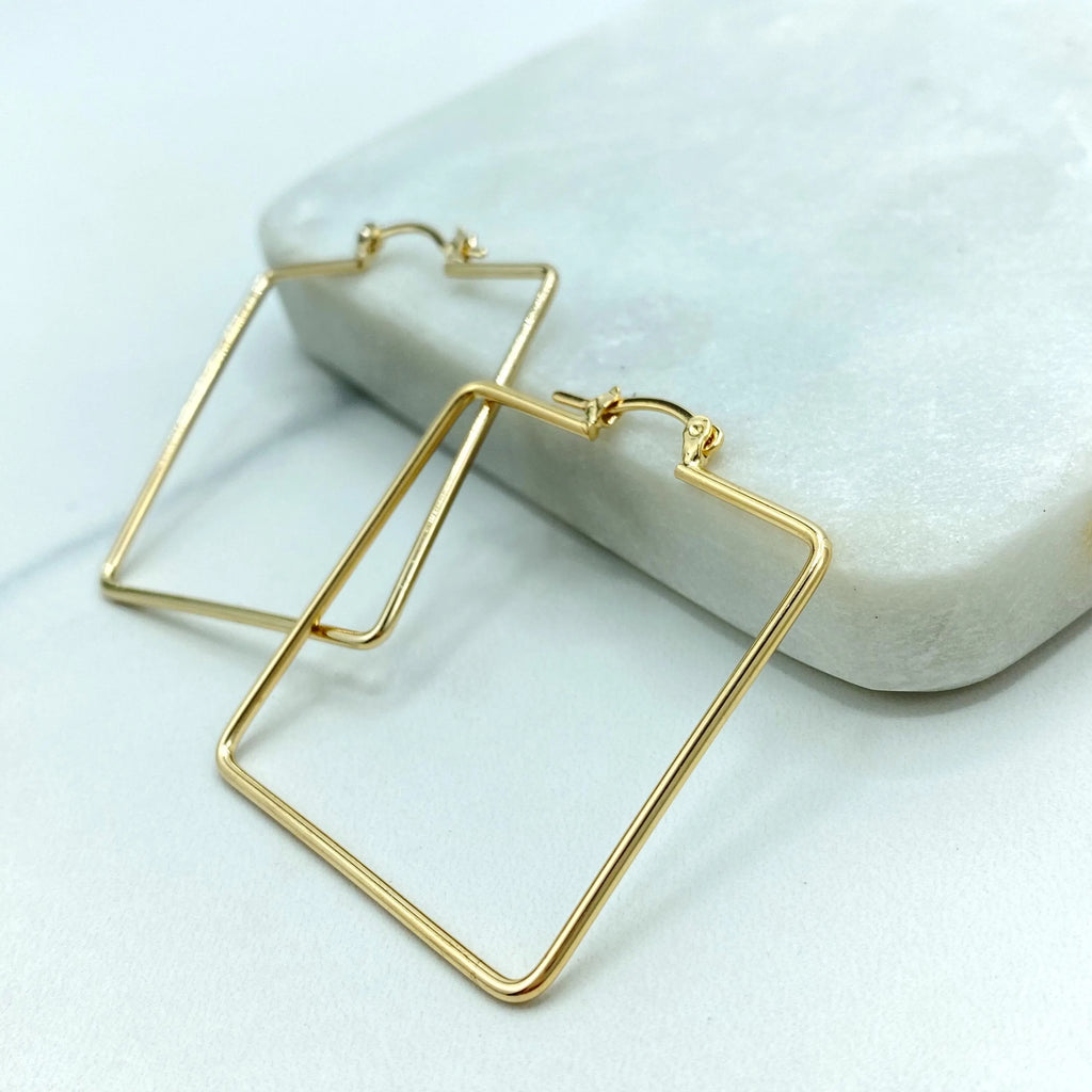 18k Gold Filled Hoop Earrings, Square Geometric Minimalist Hoops, Lightweight Statement Jewelry, Gift for Her
