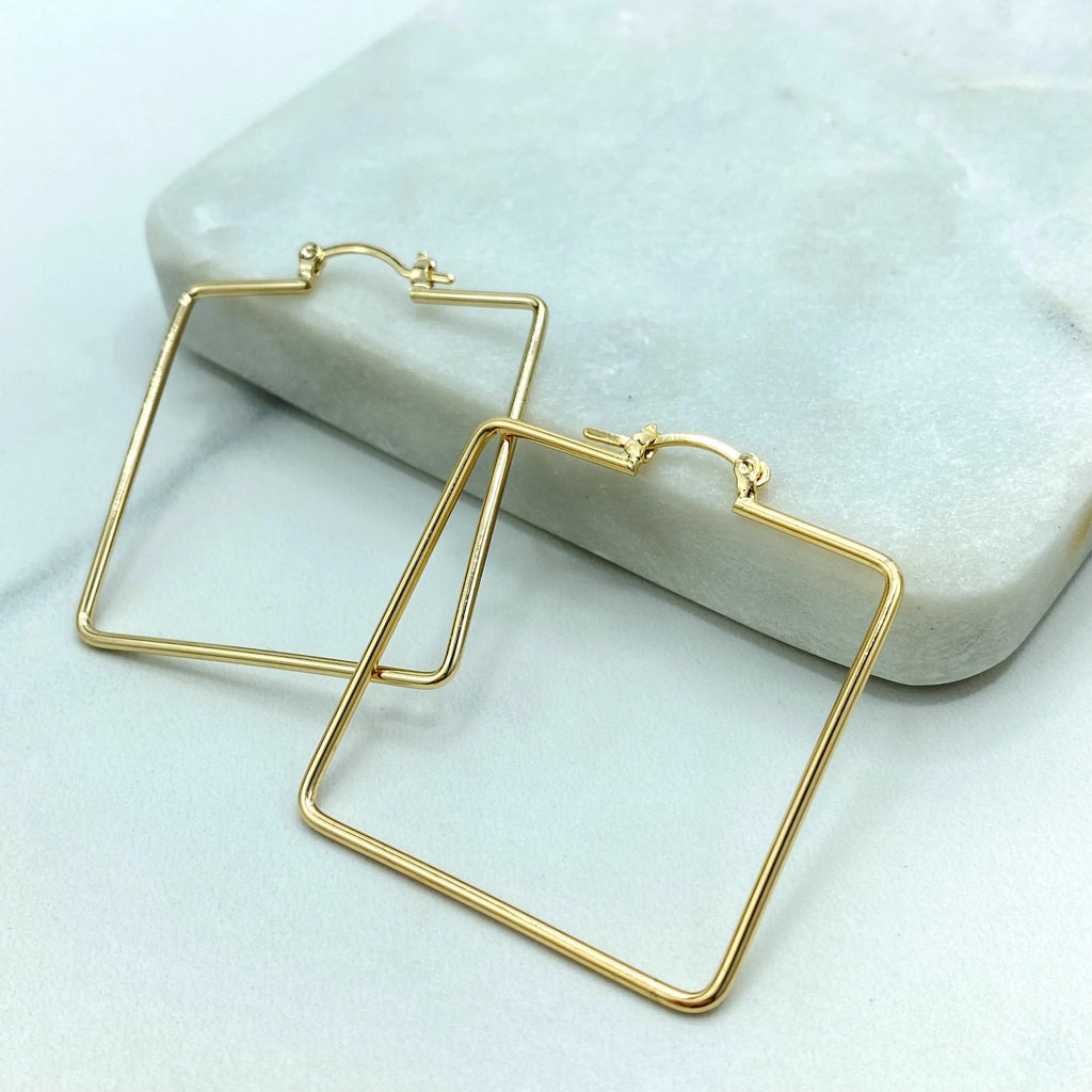 18k Gold Filled Hoop Earrings, Square Geometric Minimalist Hoops, Lightweight Statement Jewelry, Gift for Her