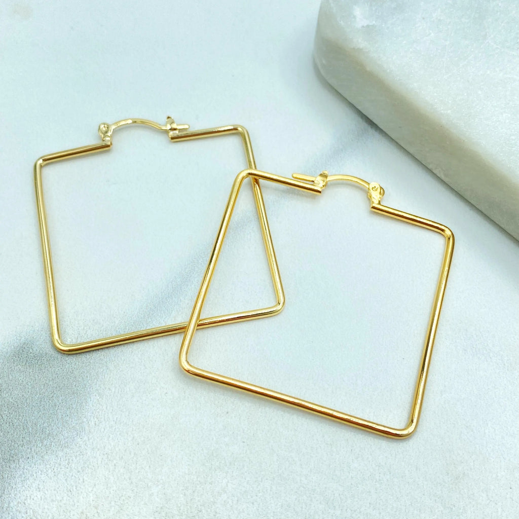 18k Gold Filled Hoop Earrings, Square Geometric Minimalist Hoops, Lightweight Statement Jewelry, Gift for Her