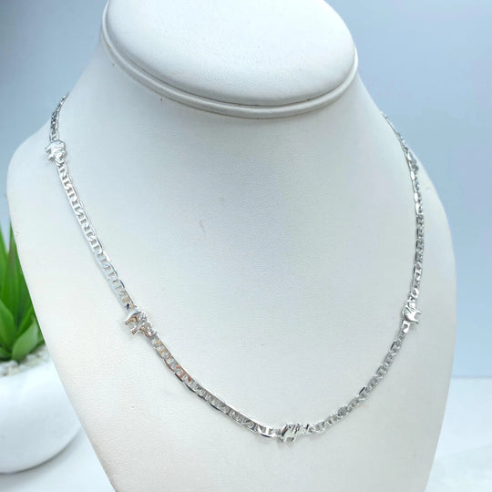 Silver Filled Elephant Necklace, 3.5mm Mariner Link Chain with Elephant Charms, 17.5" Long, Lucky Animal Jewelry