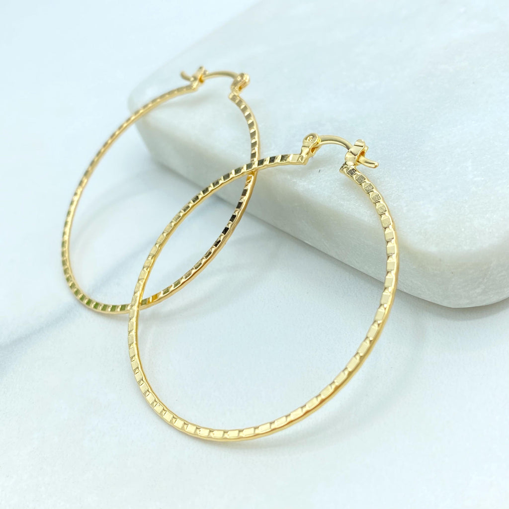 18k Gold Filled 50mm Hoop Earrings, Reversible Polished and Hammered Textured Hoops, Statement Jewelry, Gift for Her