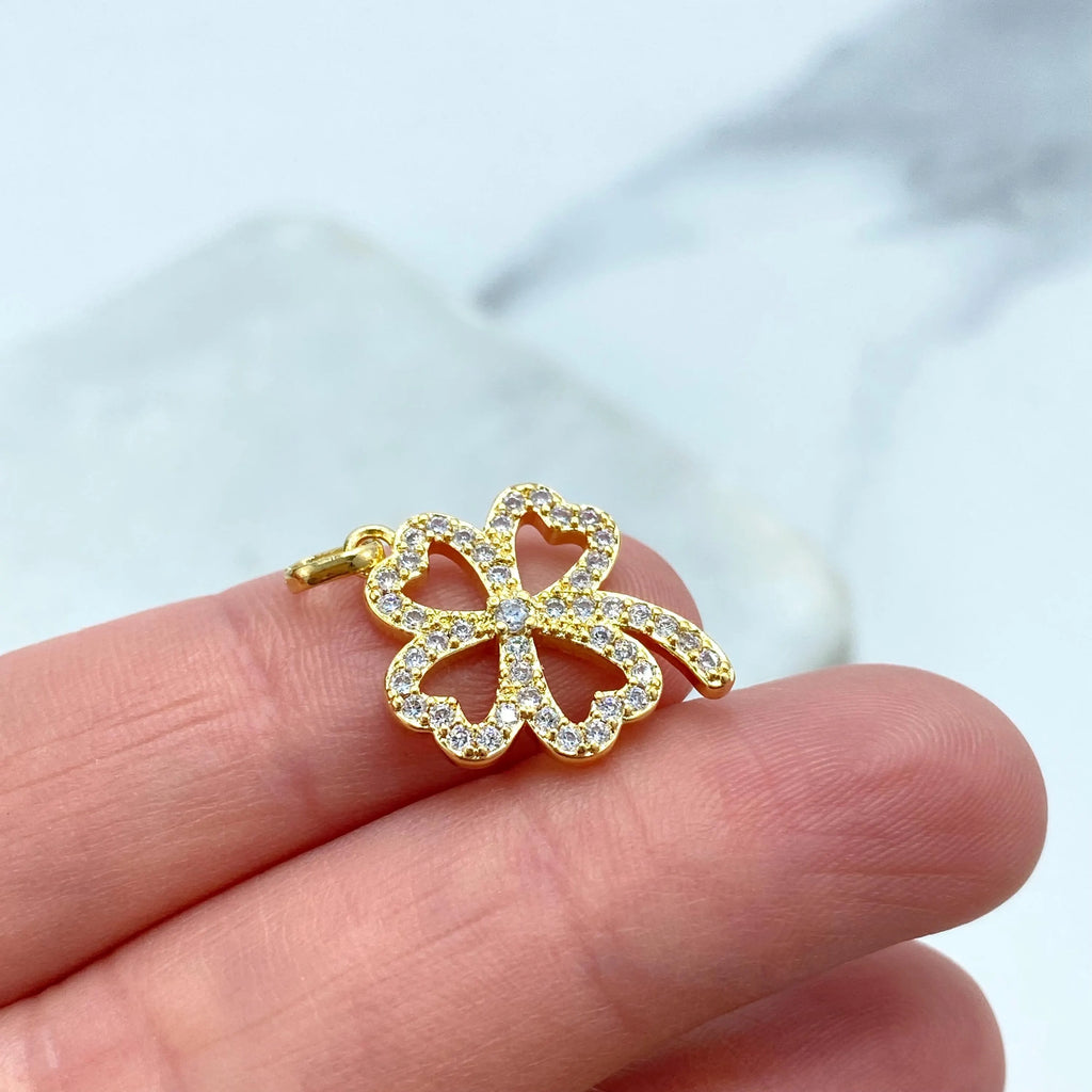 18k Gold Filled Charm, Four Leaf Clover Pendant with Micro Pave CZ, Lucky Jewelry, Gift for Her, Four Leaf Clover Charm