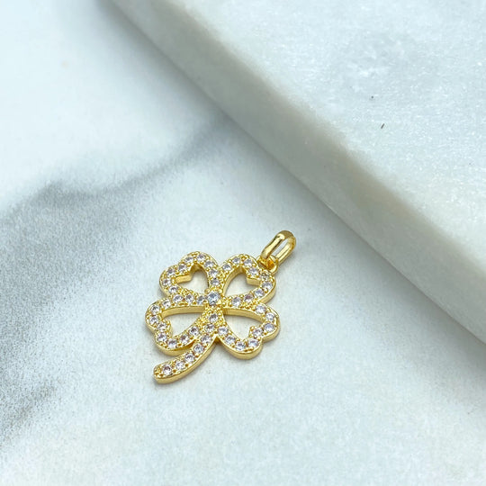 18k Gold Filled Charm, Four Leaf Clover Pendant with Micro Pave CZ, Lucky Jewelry, Gift for Her, Four Leaf Clover Charm