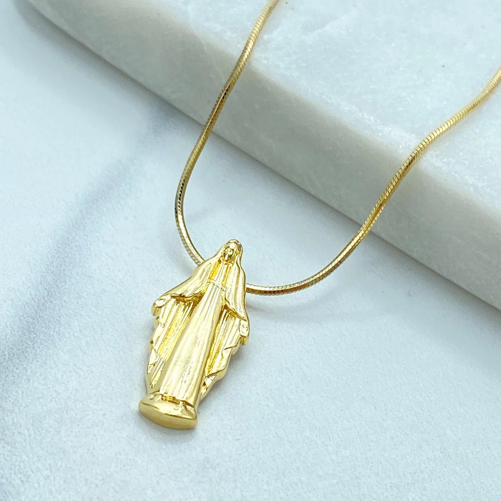 18k Gold Filled Miraculous Necklace, Virgin Mary Pendant with Snake Chain, 18 Inches, Religious Jewelry Gift, La Milagrosa Necklace