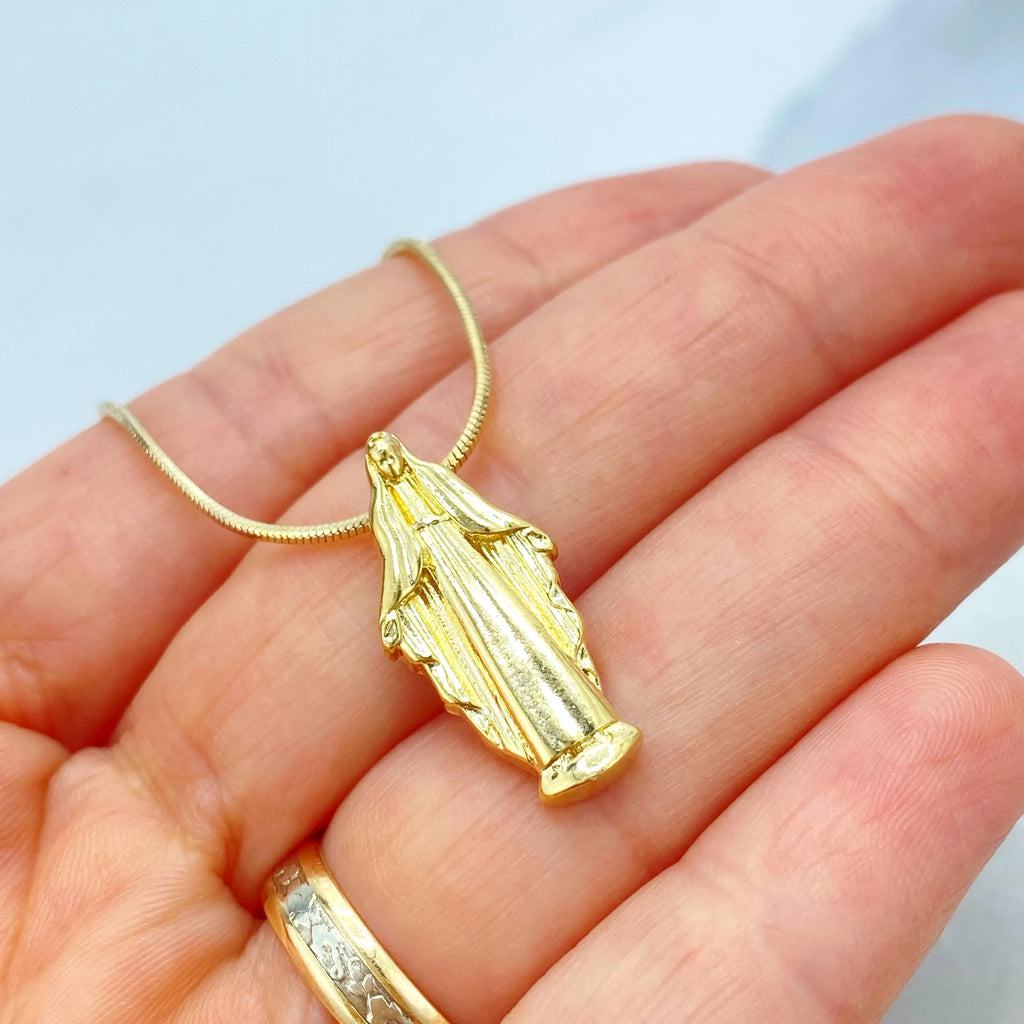 18k Gold Filled Miraculous Necklace, Virgin Mary Pendant with Snake Chain, 18 Inches, Religious Jewelry Gift, La Milagrosa Necklace