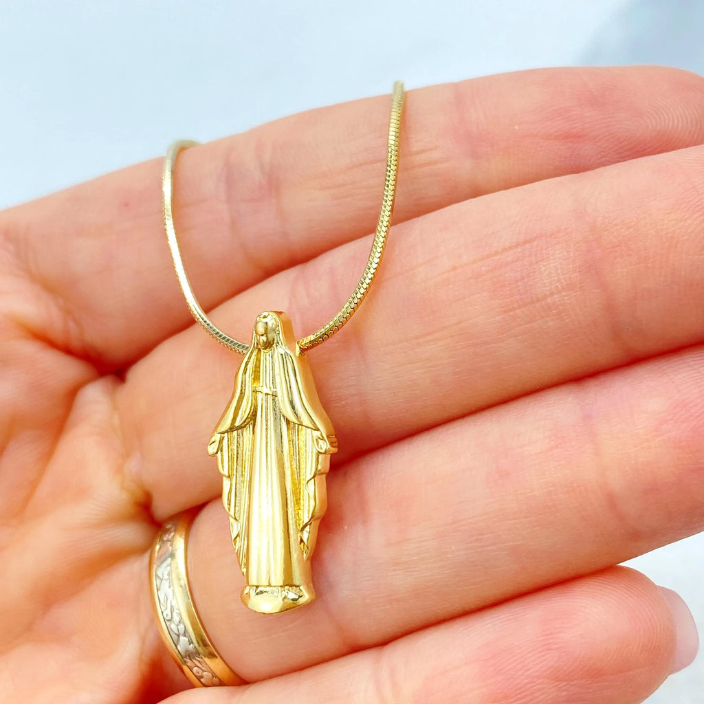 18k Gold Filled Miraculous Necklace, Virgin Mary Pendant with Snake Chain, 18 Inches, Religious Jewelry Gift, La Milagrosa Necklace