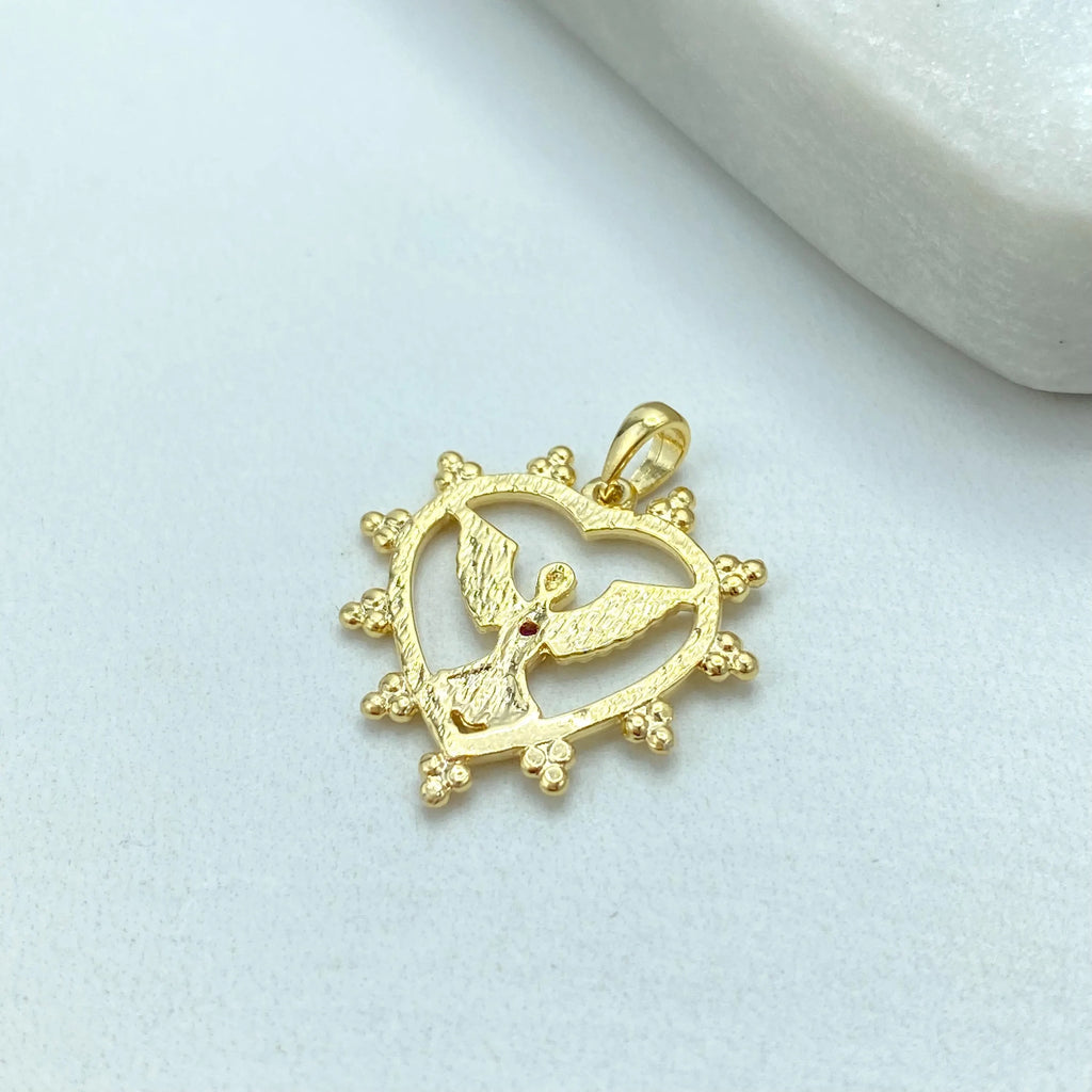 18k Gold Filled Heart Angel Pendant, Angel Charm with Pink CZ Stone, Spiritual Jewelry Gift, Heart with Angel Charm