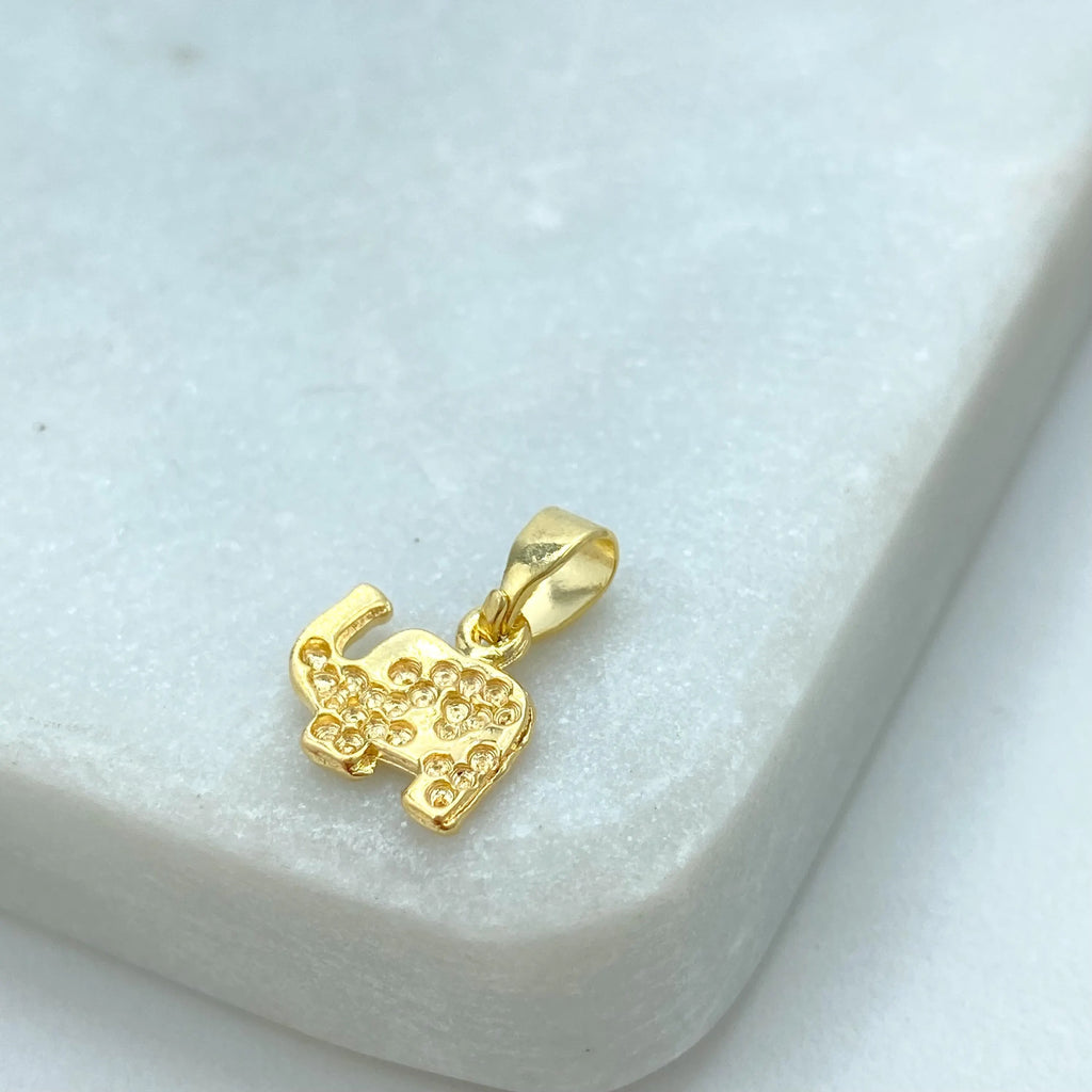 18k Gold Filled Elephant Pendant and Earrings Set, Textured Elephant Set with CZ Eyes, Elephant Jewelry Set for Luck