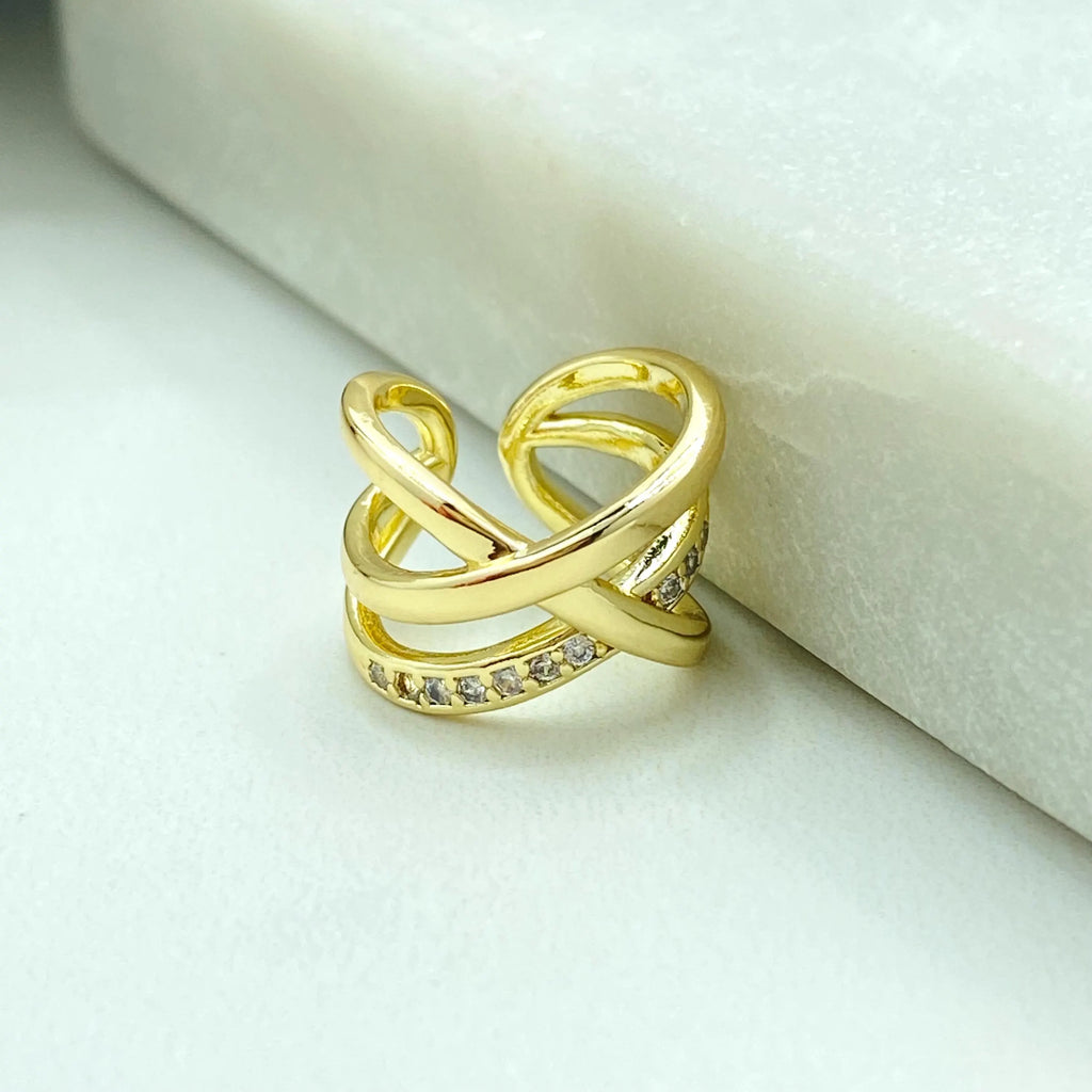 18k Gold Filled Cuff Earring, Single Piece X Shape with Cubic Zirconia Cuff Earring, Non Pierced Ear Cuff, Modern Jewelry