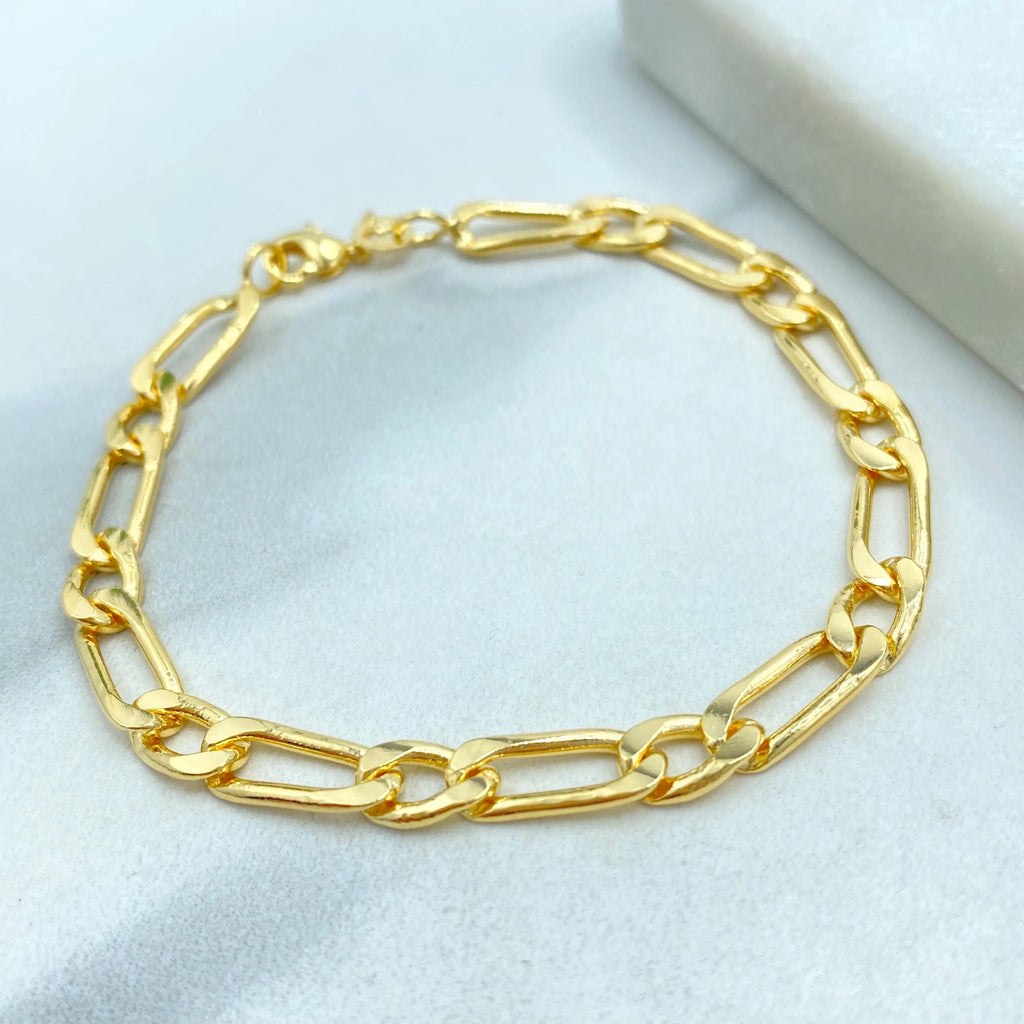 18k Gold Filled Figaro Chain Bracelet, 7.5 Inches | 5.5mm, Classic Link Bracelet, Unisex Gold Chain
