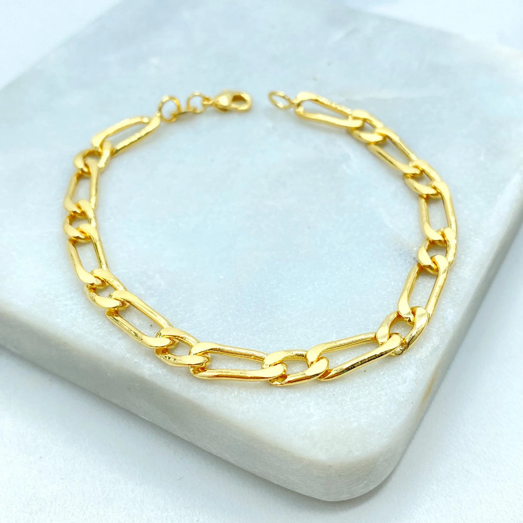 18k Gold Filled Figaro Chain Bracelet, 7.5 Inches | 5.5mm, Classic Link Bracelet, Unisex Gold Chain
