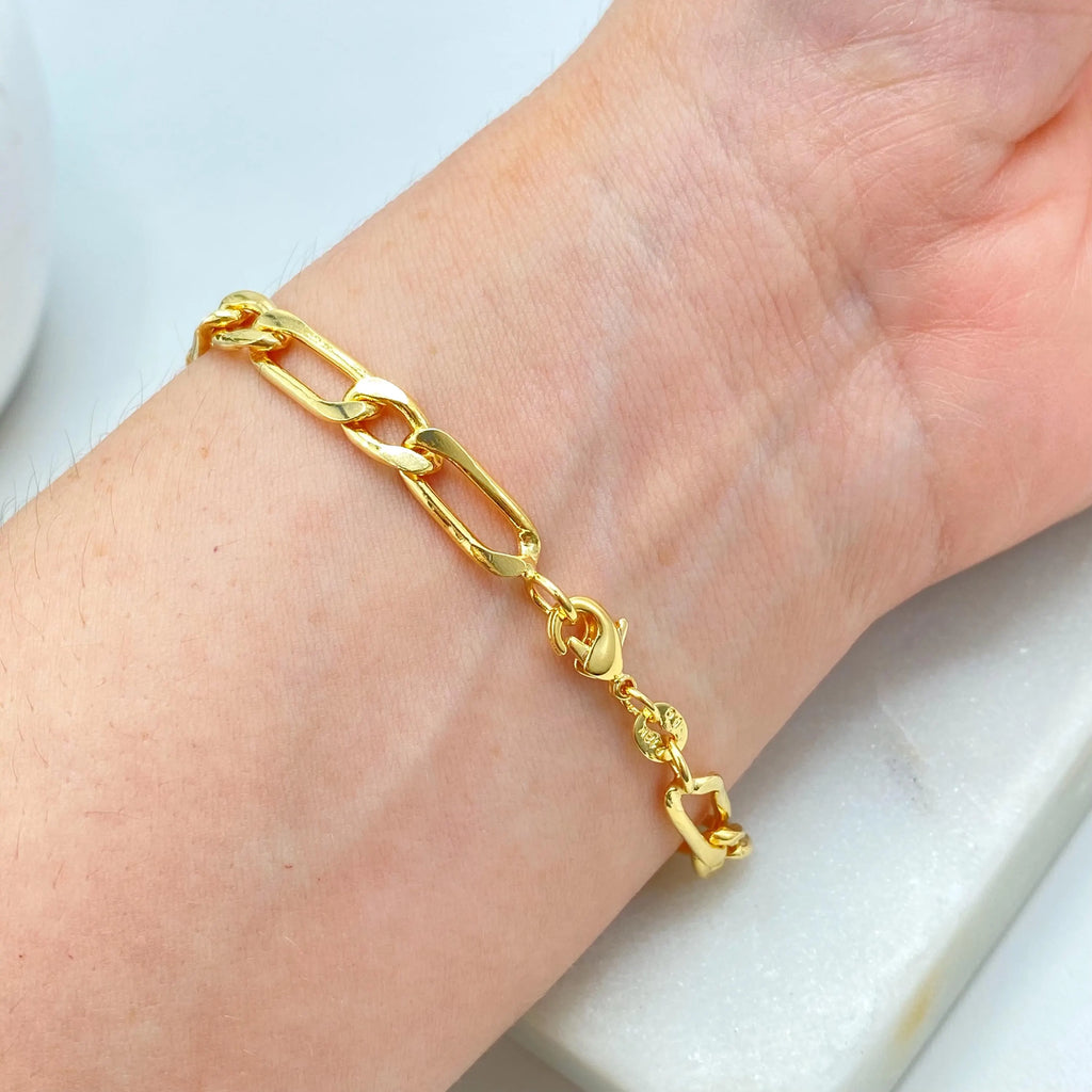 18k Gold Filled Figaro Chain Bracelet, 7.5 Inches | 5.5mm, Classic Link Bracelet, Unisex Gold Chain