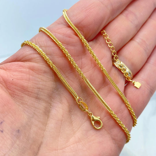 18k Gold Filled 2mm Specialty Chain Necklace, Adjustable 16" or 18" with Extender, Dainty Layering Chain