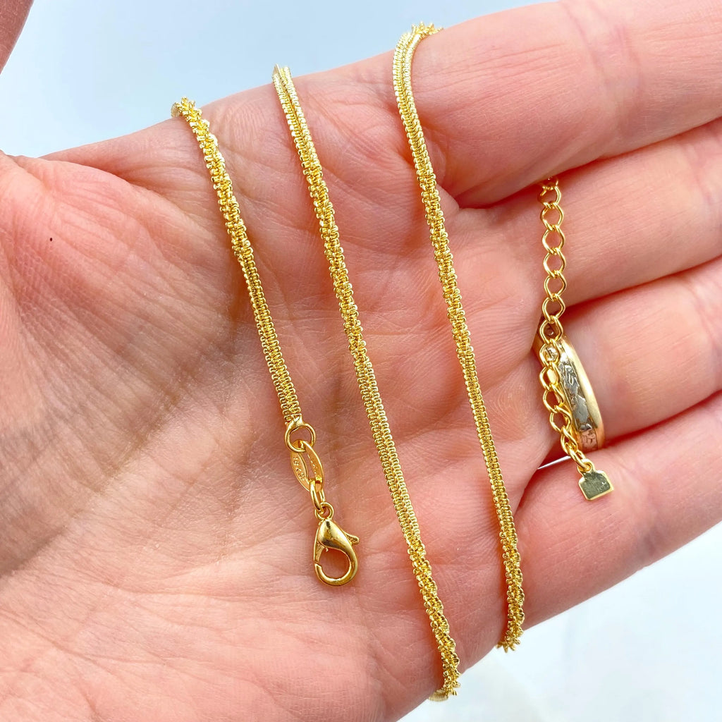18k Gold Filled 2mm Specialty Chain Necklace, Adjustable 16" or 18" with Extender, Dainty Layering Chain