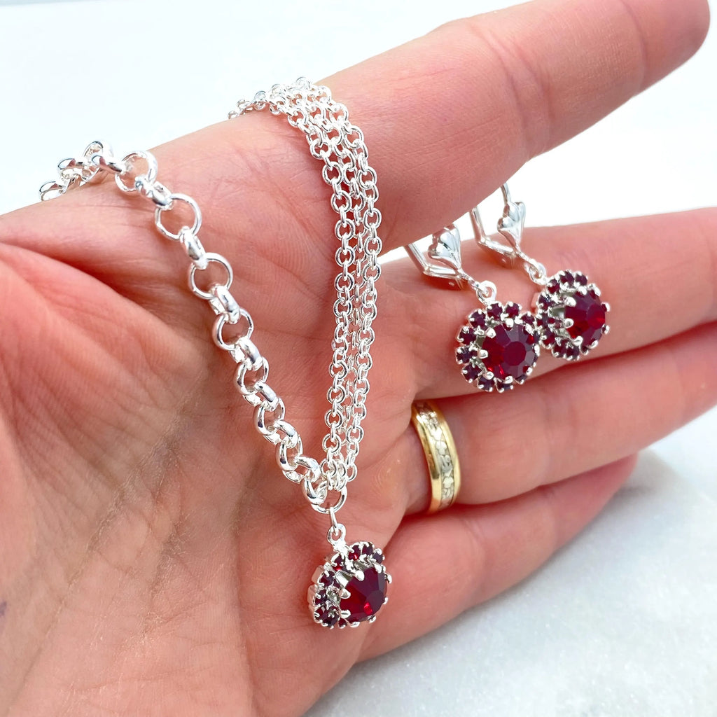Silver Filled Jewelry Set, Halo Clear CZ Necklace and Earrings, Bridal Bridesmaid Gift, Gift for Her (Copy)