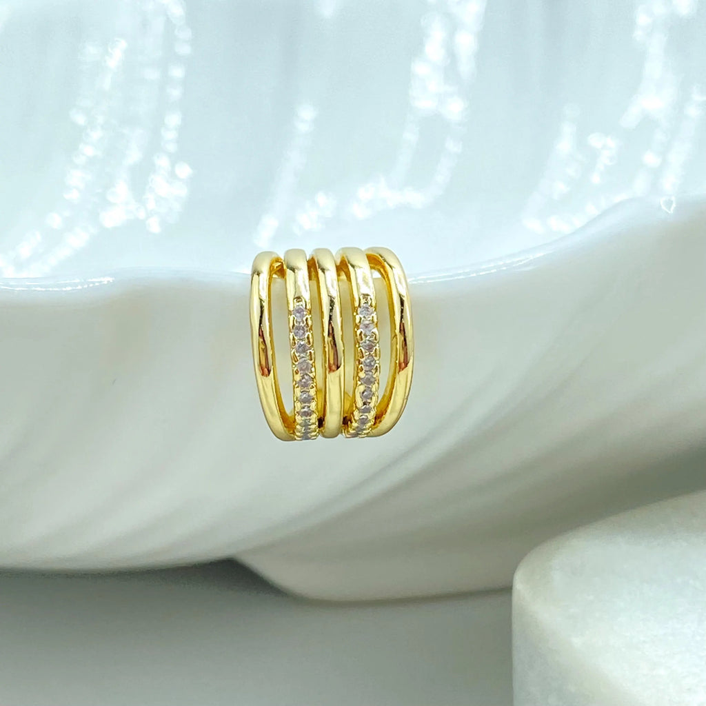 18k Gold Filled Triple Band Ear Cuff, Micro Pave CZCuff Earring, Dainty Cuff, Modern Layered Look, Gift for Her