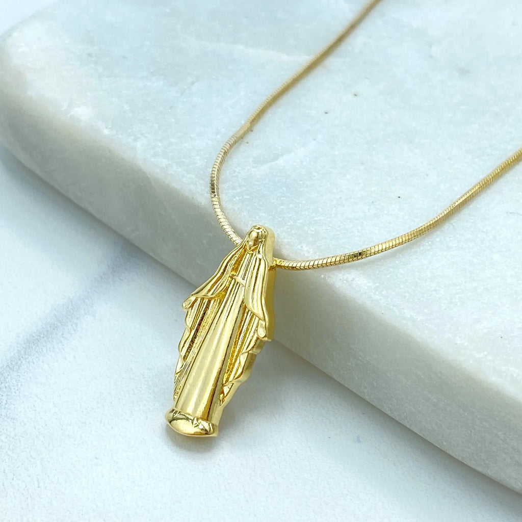 18k Gold Filled Miraculous Necklace, Virgin Mary Pendant with Snake Chain, 18 Inches, Religious Jewelry Gift, La Milagrosa Necklace