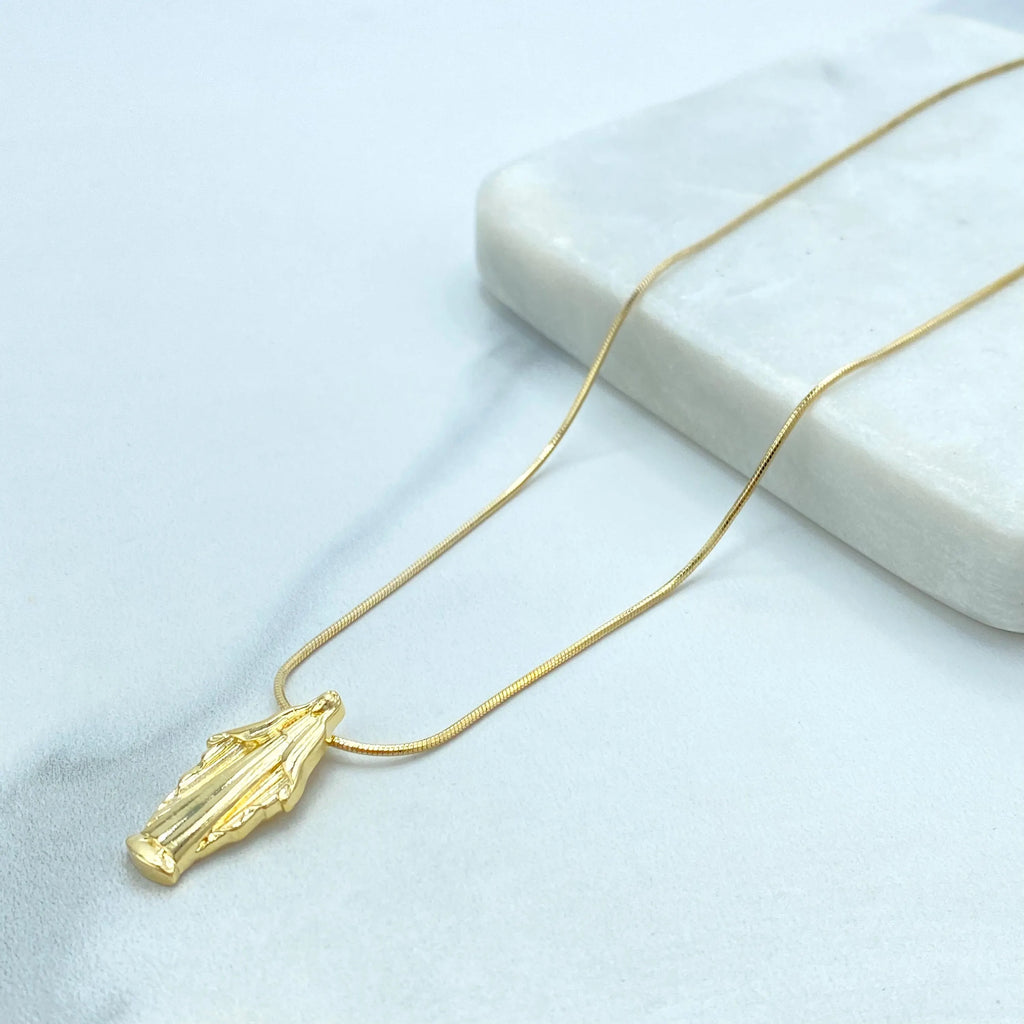 18k Gold Filled Miraculous Necklace, Virgin Mary Pendant with Snake Chain, 18 Inches, Religious Jewelry Gift, La Milagrosa Necklace